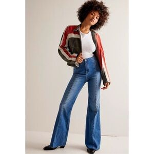 Free People CRVY Wild Honey Flare Jeans High Rise Medium Wash Blue 25